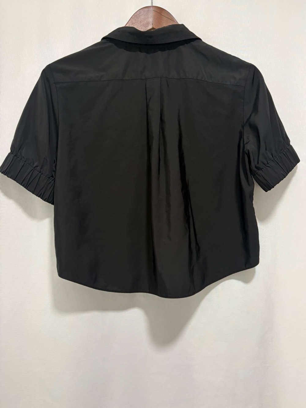 Zara Black Cropped Button Front Puff Sleeve Blouse Top Size Small - Picture 2 of 5
